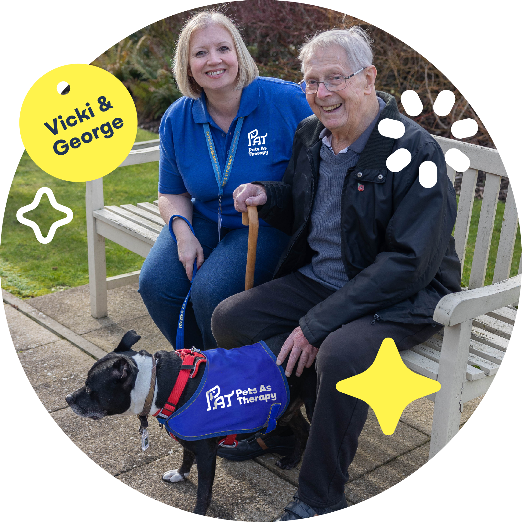 Care home Vicki George smiling outside with man